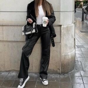✅ Zara Pants Faux Black Leather Straight